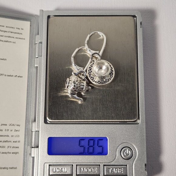 VTG 925 Teapot and Cup & Saucer Dangle Zircon Leverback Earrings - Picture 12 of 14